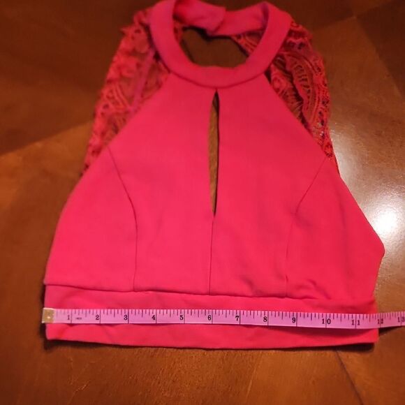 Lulus Lace Back Bodycon Cut Out Halter Neck Crop Top, Small,  Red - Picture 4 of 8